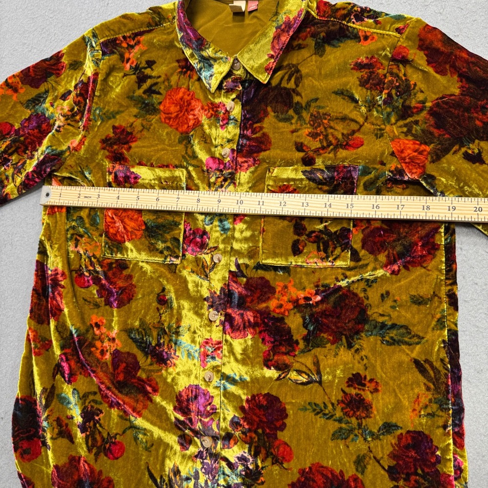 Pilcro Anthropologie Shirt Women's XS Yellow Floral Velvet Button Down Bohemian - Picture 3 of 5